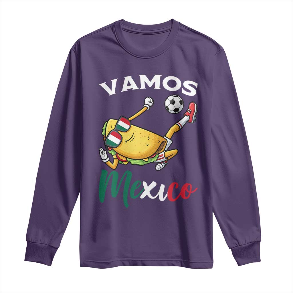 Vamos Mexico Taco Playing Soccer Long Sleeve Shirt Mexican Fan Gift TS12 Purple Print Your Wear