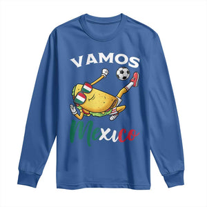 Vamos Mexico Taco Playing Soccer Long Sleeve Shirt Mexican Fan Gift TS12 Royal Blue Print Your Wear