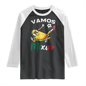 Vamos Mexico Taco Playing Soccer Raglan Shirt Mexican Fan Gift TS12 Black White Print Your Wear
