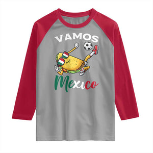 Vamos Mexico Taco Playing Soccer Raglan Shirt Mexican Fan Gift TS12 Sport Gray Red Print Your Wear