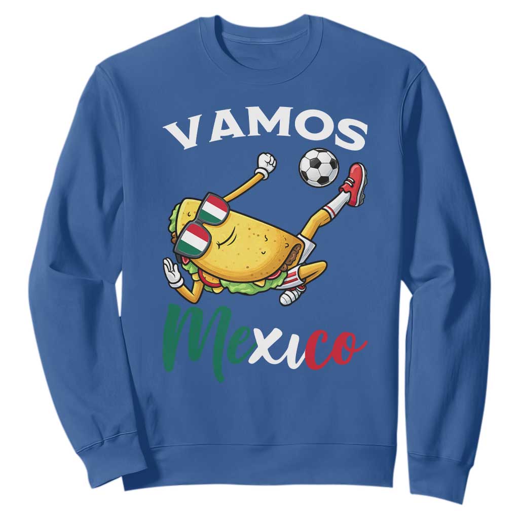 Vamos Mexico Taco Playing Soccer Sweatshirt Mexican Fan Gift TS12 Royal Blue Print Your Wear