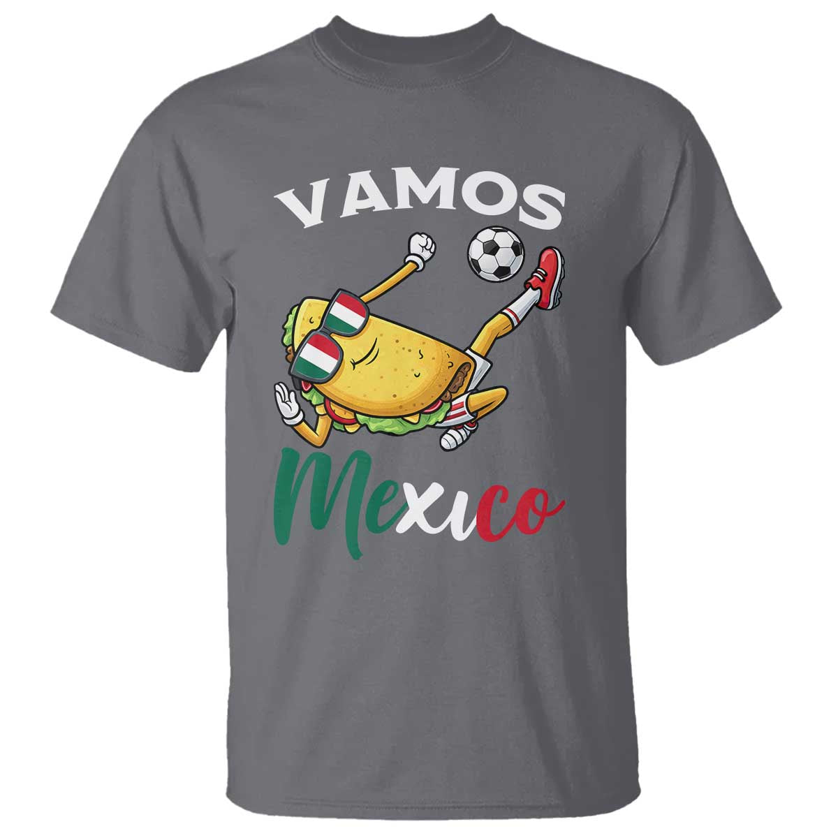 Vamos Mexico Taco Playing Soccer T Shirt Mexican Fan Gift TS12 Charcoal Print Your Wear