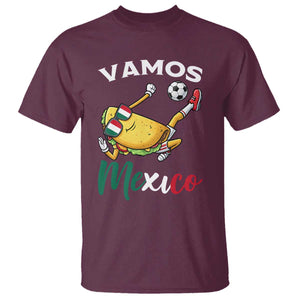 Vamos Mexico Taco Playing Soccer T Shirt Mexican Fan Gift TS12 Maroon Print Your Wear