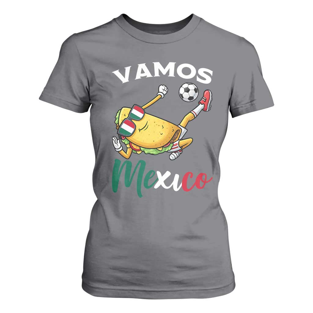 Vamos Mexico Taco Playing Soccer T Shirt For Women Mexican Fan Gift TS12 Charcoal Print Your Wear