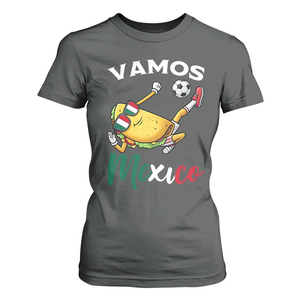 Vamos Mexico Taco Playing Soccer T Shirt For Women Mexican Fan Gift TS12 Dark Heather Print Your Wear