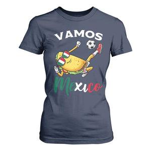Vamos Mexico Taco Playing Soccer T Shirt For Women Mexican Fan Gift TS12 Navy Print Your Wear