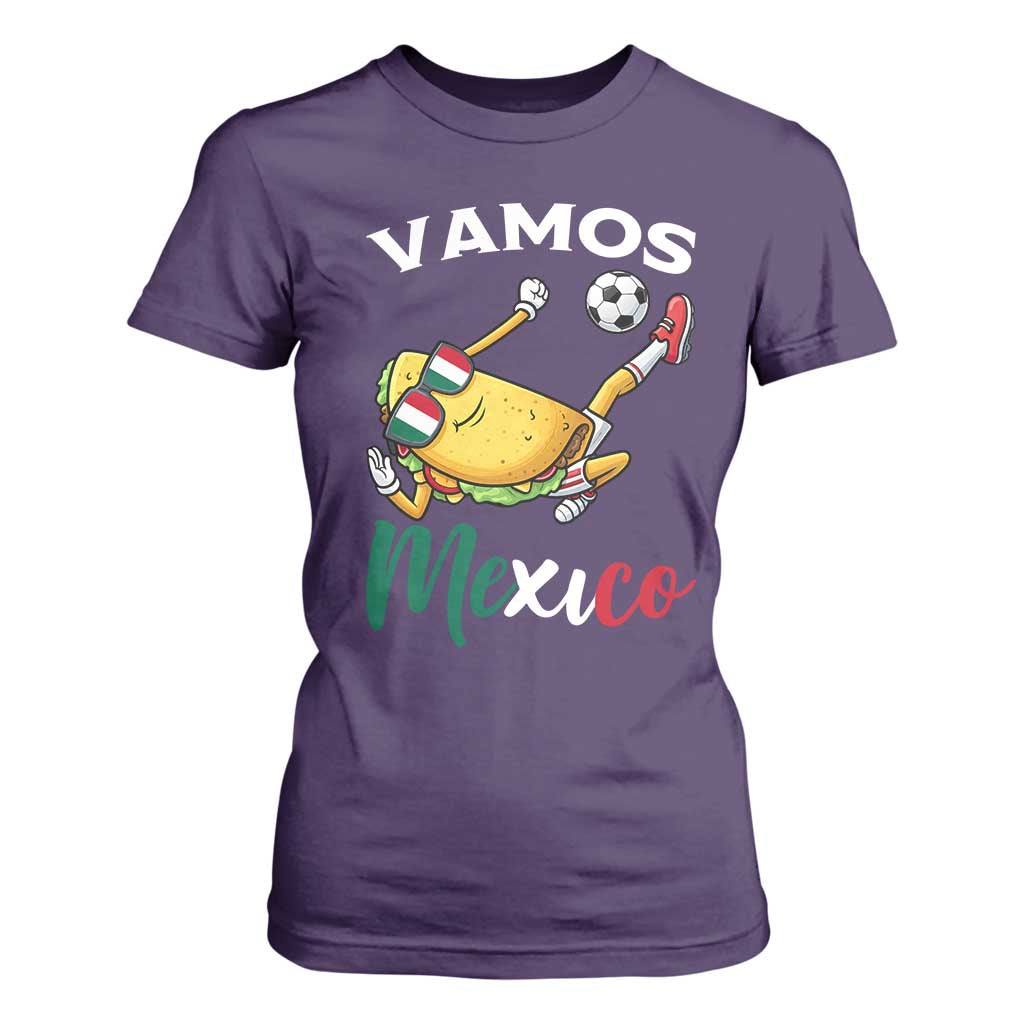 Vamos Mexico Taco Playing Soccer T Shirt For Women Mexican Fan Gift TS12 Purple Print Your Wear