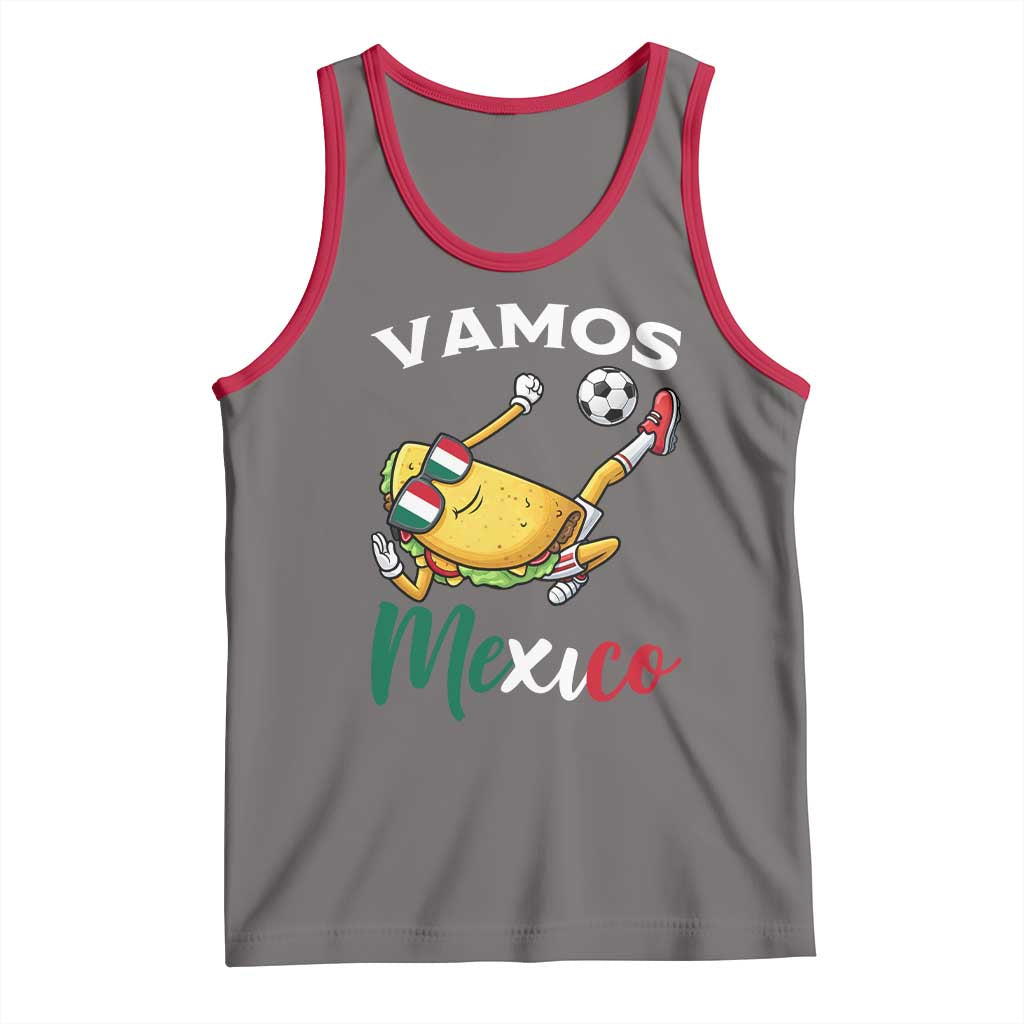 Vamos Mexico Taco Playing Soccer Tank Top Mexican Fan Gift TS12 Deep Heather Red Print Your Wear