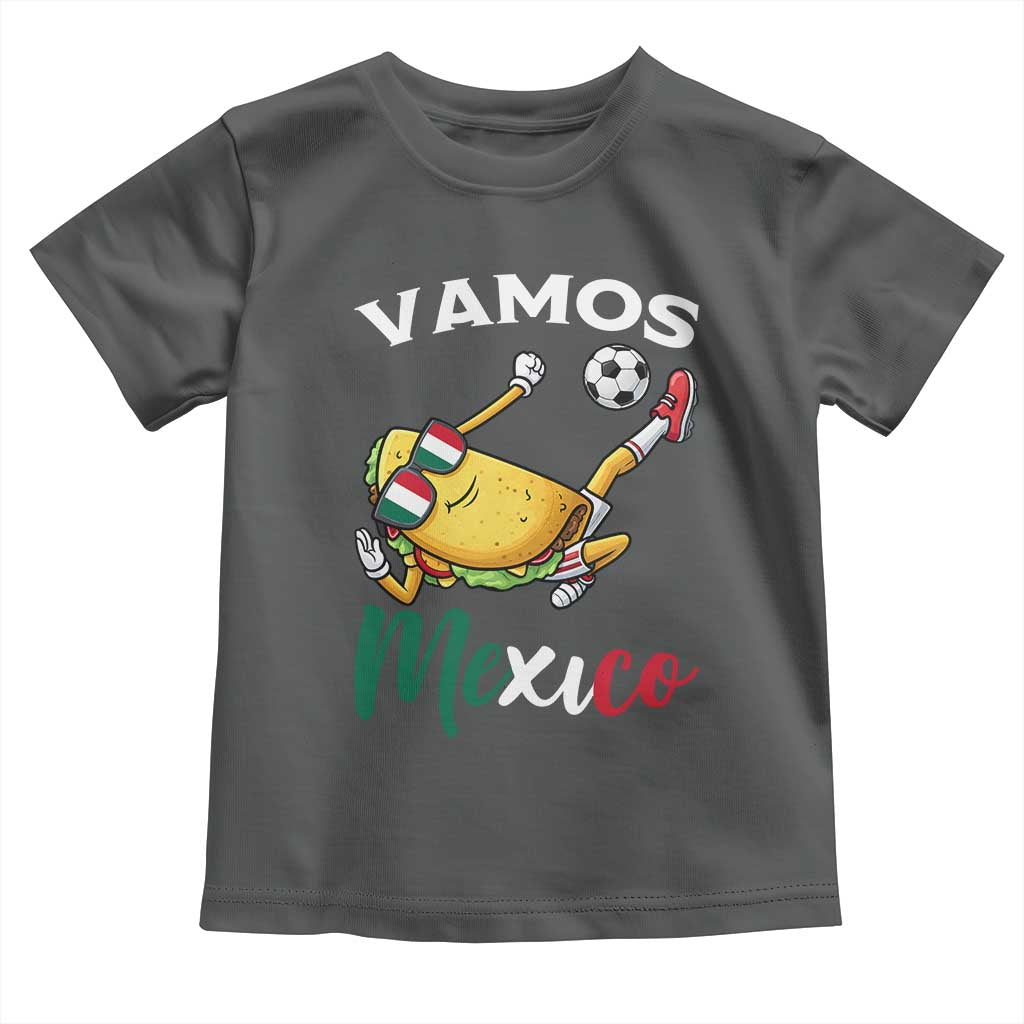 Vamos Mexico Taco Playing Soccer Toddler T Shirt Mexican Fan Gift TS12 Dark Heather Print Your Wear