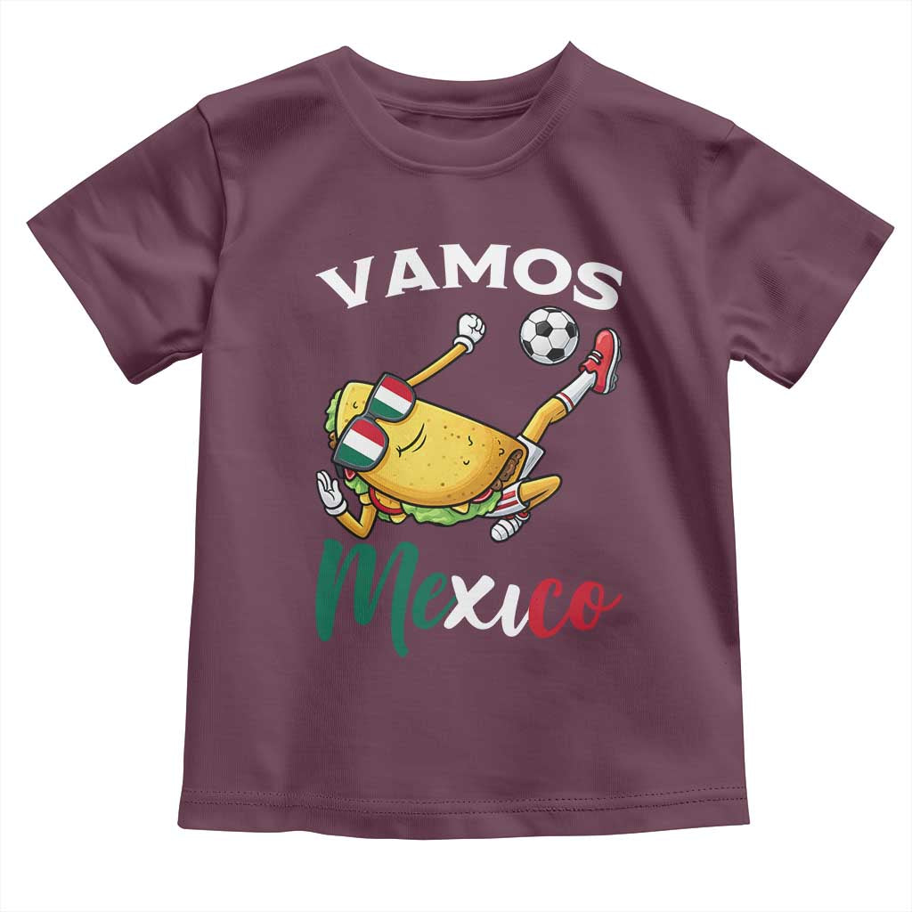 Vamos Mexico Taco Playing Soccer Toddler T Shirt Mexican Fan Gift TS12 Maroon Print Your Wear