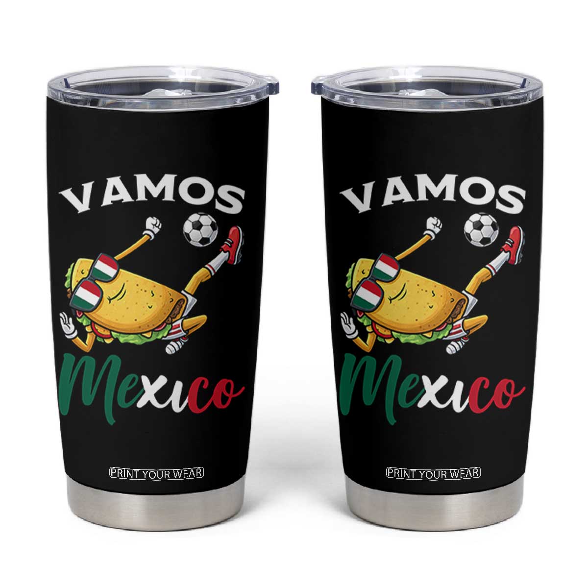Vamos Mexico Taco Playing Soccer Tumbler Cup Mexican Fan Gift TS12 Black Print Your Wear