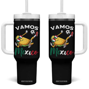 Vamos Mexico Taco Playing Soccer Tumbler With Handle Mexican Fan Gift TS12 One Size: 40 oz Black Print Your Wear