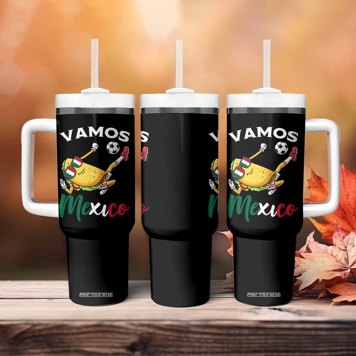 Vamos Mexico Taco Playing Soccer Tumbler With Handle Mexican Fan Gift TS12 Print Your Wear