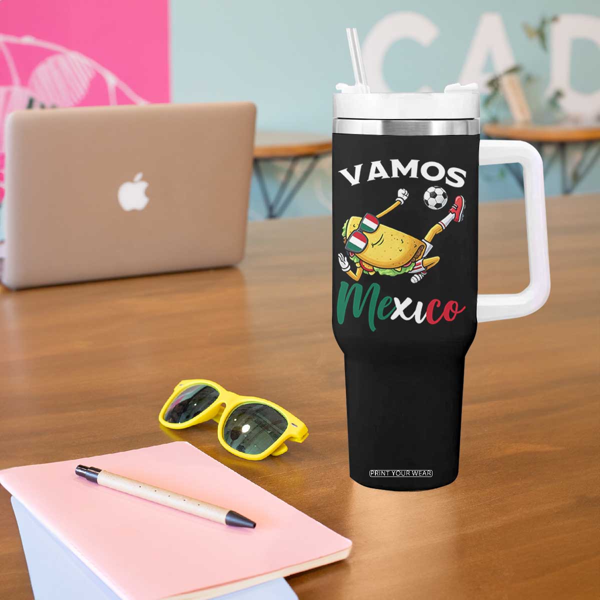 Vamos Mexico Taco Playing Soccer Tumbler With Handle Mexican Fan Gift TS12 Print Your Wear