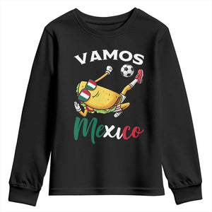 Vamos Mexico Taco Playing Soccer Youth Sweatshirt Mexican Fan Gift TS12 Black Print Your Wear