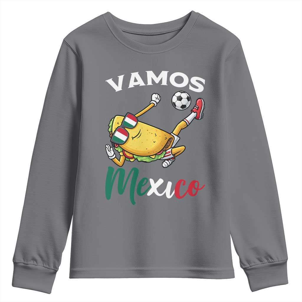 Vamos Mexico Taco Playing Soccer Youth Sweatshirt Mexican Fan Gift TS12 Charcoal Print Your Wear