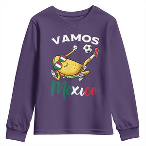 Vamos Mexico Taco Playing Soccer Youth Sweatshirt Mexican Fan Gift TS12 Purple Print Your Wear