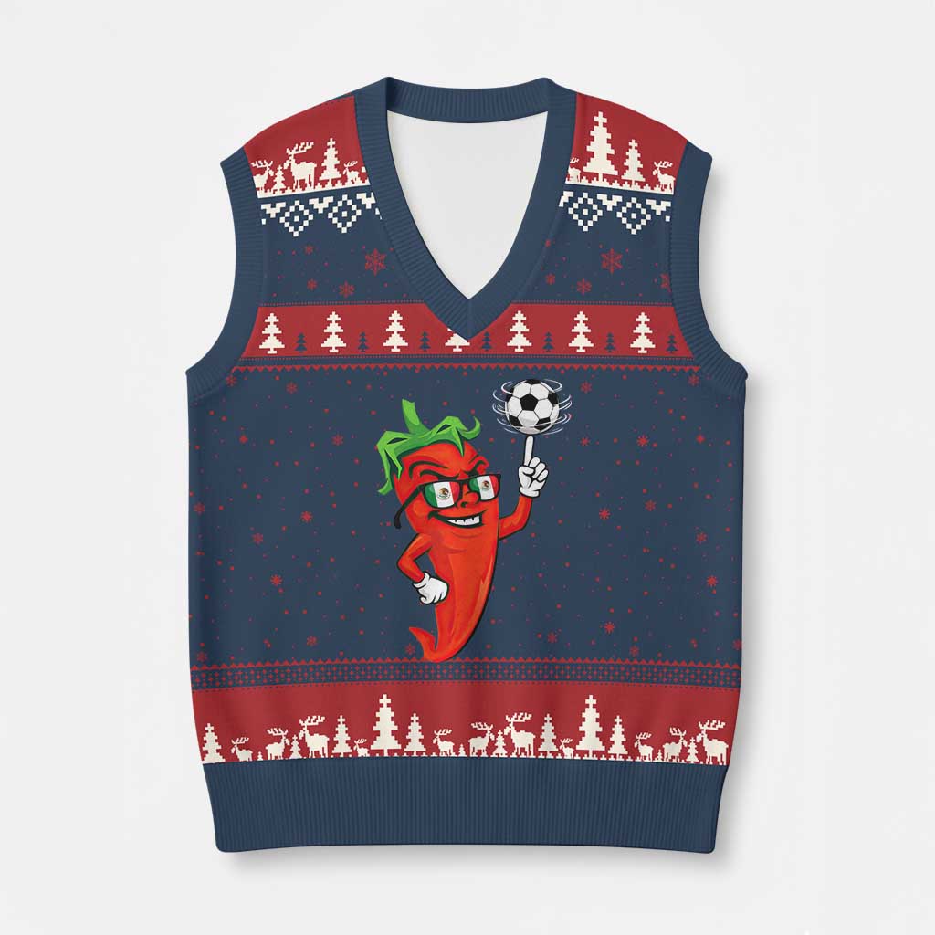 Cool Chili Pepper Soccer Player V-Neck Knit Sweater Vest Mexican Spicy Food Lover TS12 Navy Red Print Your Wear