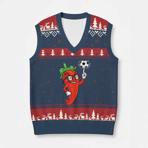 Cool Chili Pepper Soccer Player V-Neck Knit Sweater Vest Mexican Spicy Food Lover TS12 Navy Red Print Your Wear