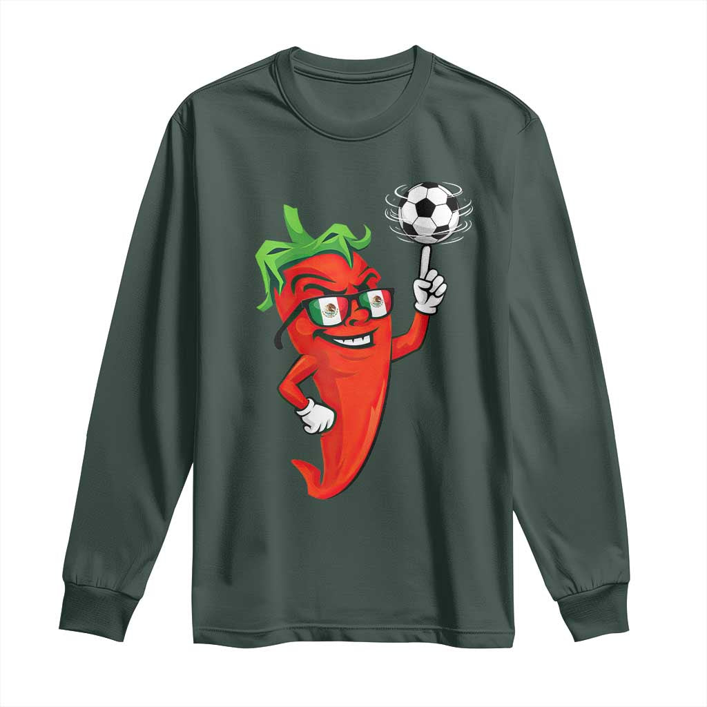 Cool Chili Pepper Soccer Player Long Sleeve Shirt Mexican Spicy Food Lover TS12 Dark Forest Green Print Your Wear
