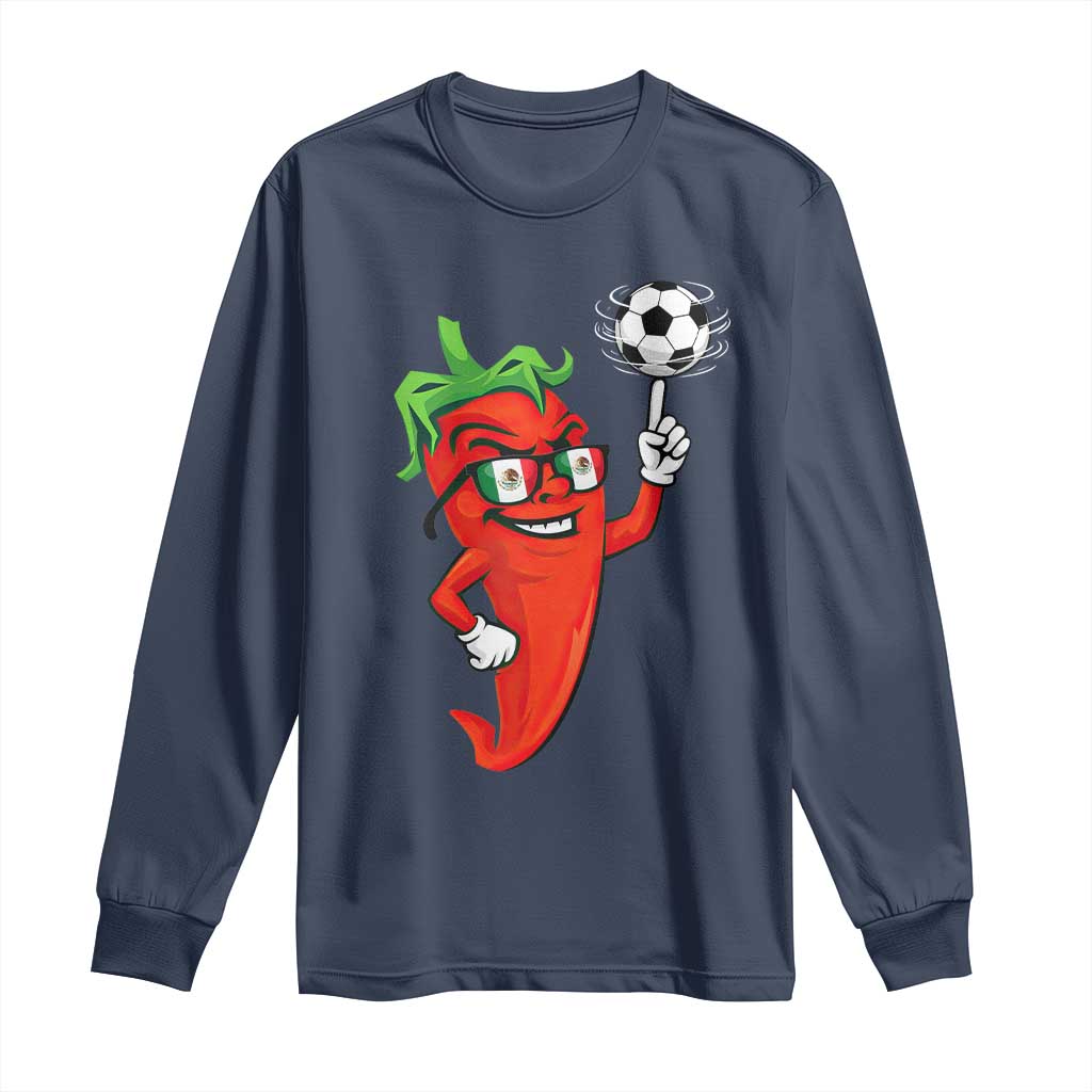 Cool Chili Pepper Soccer Player Long Sleeve Shirt Mexican Spicy Food Lover TS12 Navy Print Your Wear