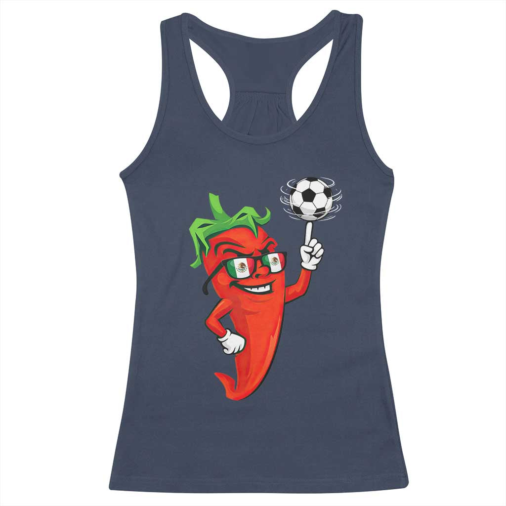 Cool Chili Pepper Soccer Player Racerback Tank Top Mexican Spicy Food Lover TS12 Navy Print Your Wear
