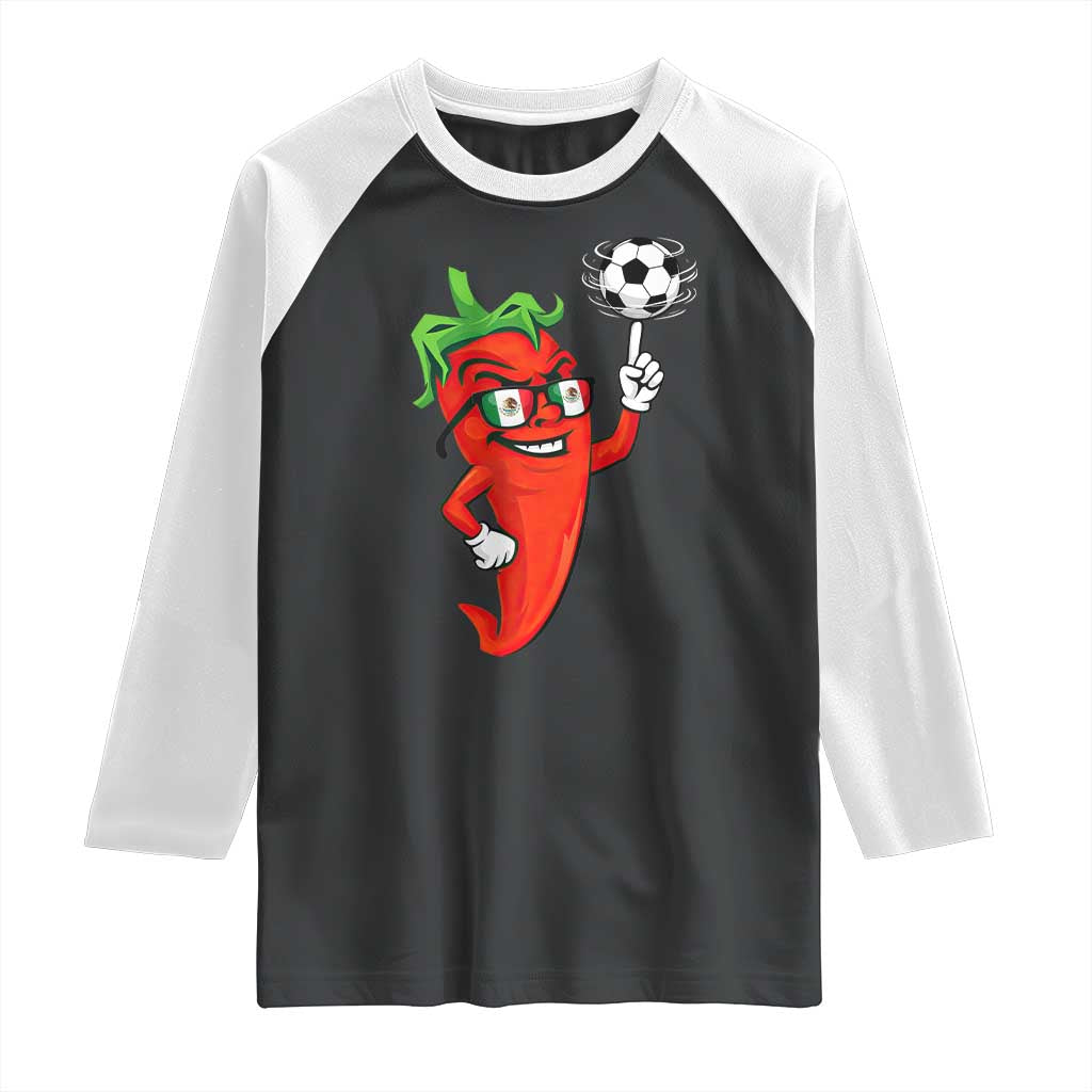 Cool Chili Pepper Soccer Player Raglan Shirt Mexican Spicy Food Lover TS12 Black White Print Your Wear