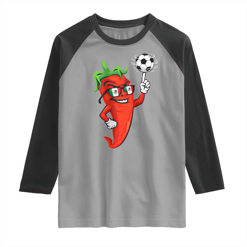 Cool Chili Pepper Soccer Player Raglan Shirt Mexican Spicy Food Lover TS12 Sport Gray Black Print Your Wear