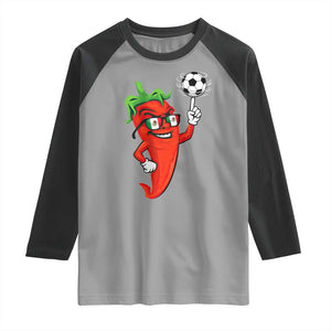 Cool Chili Pepper Soccer Player Raglan Shirt Mexican Spicy Food Lover TS12 Sport Gray Black Print Your Wear