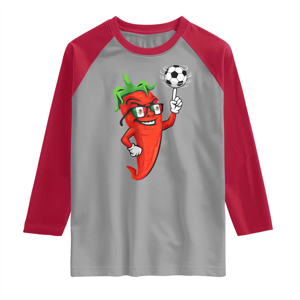 Cool Chili Pepper Soccer Player Raglan Shirt Mexican Spicy Food Lover TS12 Sport Gray Red Print Your Wear