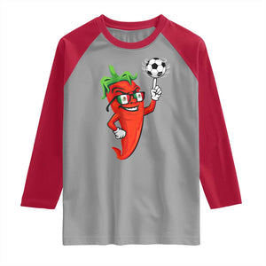 Cool Chili Pepper Soccer Player Raglan Shirt Mexican Spicy Food Lover TS12 Sport Gray Red Print Your Wear