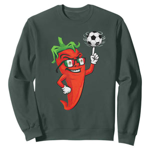 Cool Chili Pepper Soccer Player Sweatshirt Mexican Spicy Food Lover TS12 Dark Forest Green Print Your Wear