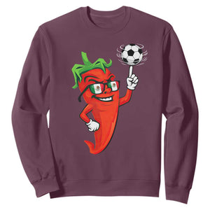 Cool Chili Pepper Soccer Player Sweatshirt Mexican Spicy Food Lover TS12 Maroon Print Your Wear