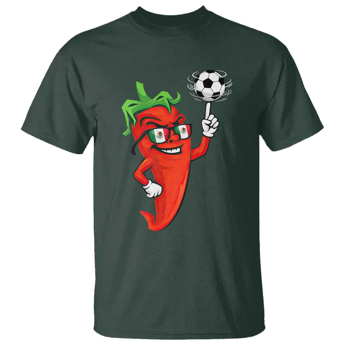 Cool Chili Pepper Soccer Player T Shirt Mexican Spicy Food Lover TS12 Dark Forest Green Print Your Wear