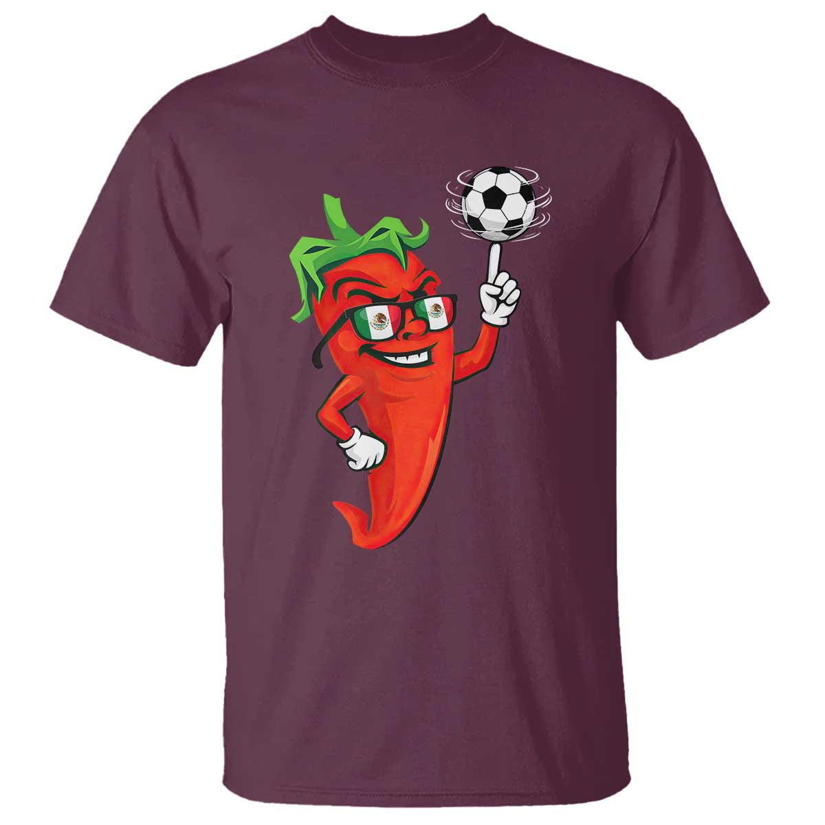 Cool Chili Pepper Soccer Player T Shirt Mexican Spicy Food Lover TS12 Maroon Print Your Wear
