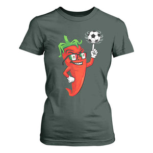 Cool Chili Pepper Soccer Player T Shirt For Women Mexican Spicy Food Lover TS12 Dark Forest Green Print Your Wear