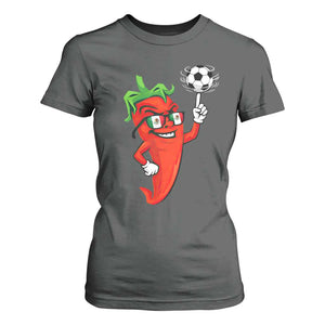Cool Chili Pepper Soccer Player T Shirt For Women Mexican Spicy Food Lover TS12 Dark Heather Print Your Wear