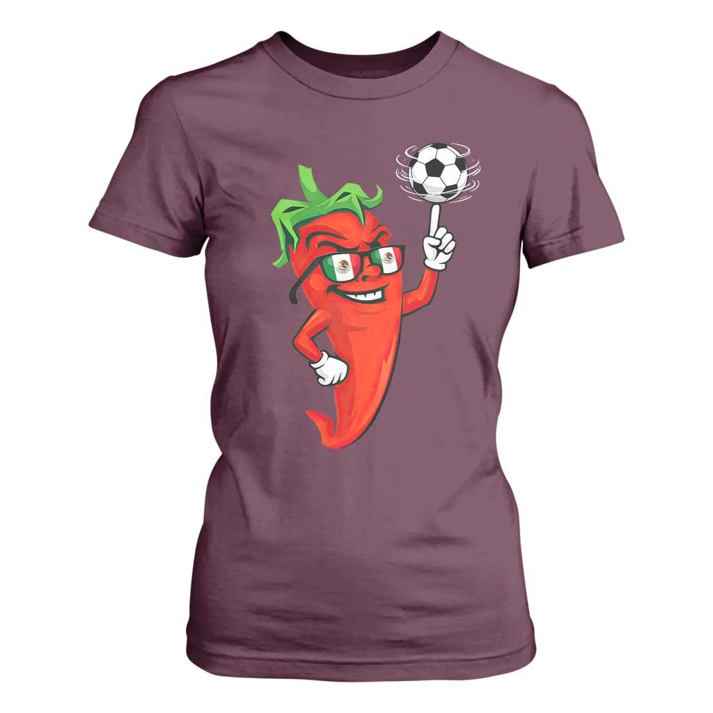 Cool Chili Pepper Soccer Player T Shirt For Women Mexican Spicy Food Lover TS12 Maroon Print Your Wear