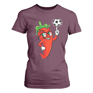 Cool Chili Pepper Soccer Player T Shirt For Women Mexican Spicy Food Lover TS12 Maroon Print Your Wear