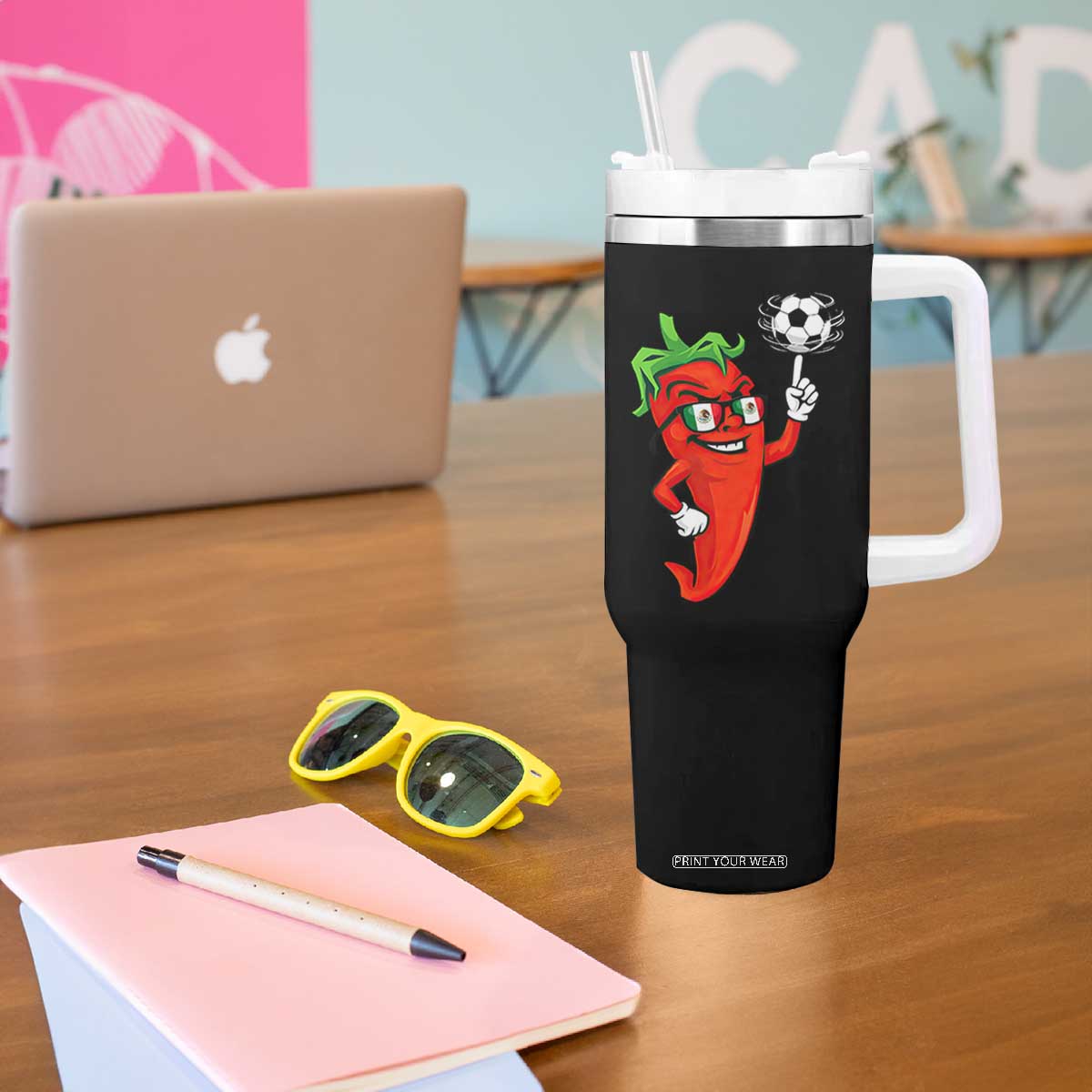 Cool Chili Pepper Soccer Player Tumbler With Handle Mexican Spicy Food Lover TS12 Print Your Wear