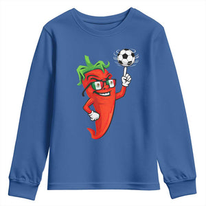 Cool Chili Pepper Soccer Player Youth Sweatshirt Mexican Spicy Food Lover TS12 Royal Blue Print Your Wear