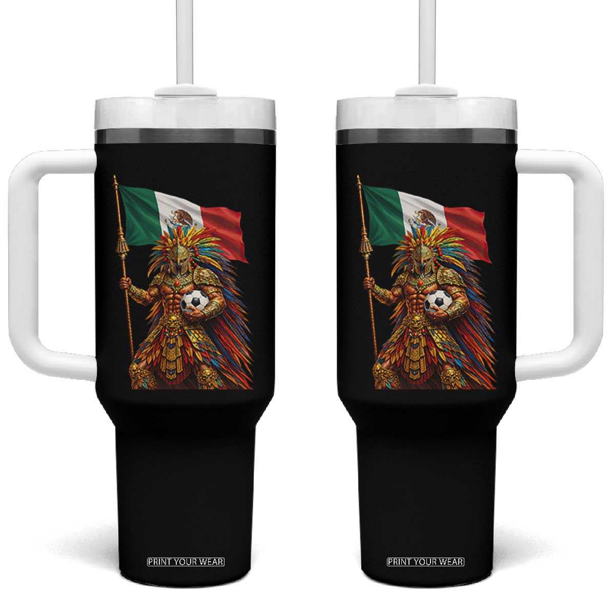 Legendary Mexican Soccer Warrior Pride Tumbler With Handle TS12 One Size: 40 oz Black Print Your Wear