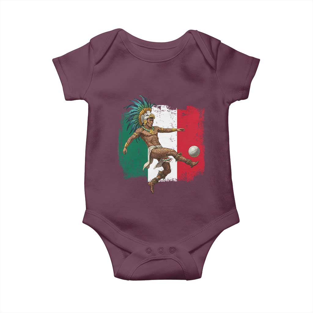 Aztec Warrior Playing Soccer Baby Onesie Mexican Pride Football Fan Gift TS12 Maroon Print Your Wear