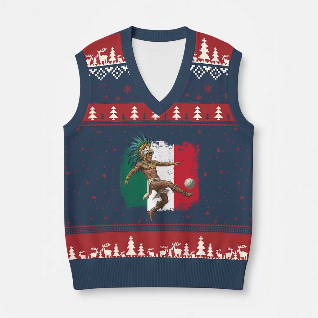 Aztec Warrior Playing Soccer V-Neck Knit Sweater Vest Mexican Pride Football Fan Gift TS12 Navy Red Print Your Wear