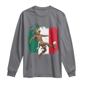 Aztec Warrior Playing Soccer Long Sleeve Shirt Mexican Pride Football Fan Gift TS12 Charcoal Print Your Wear