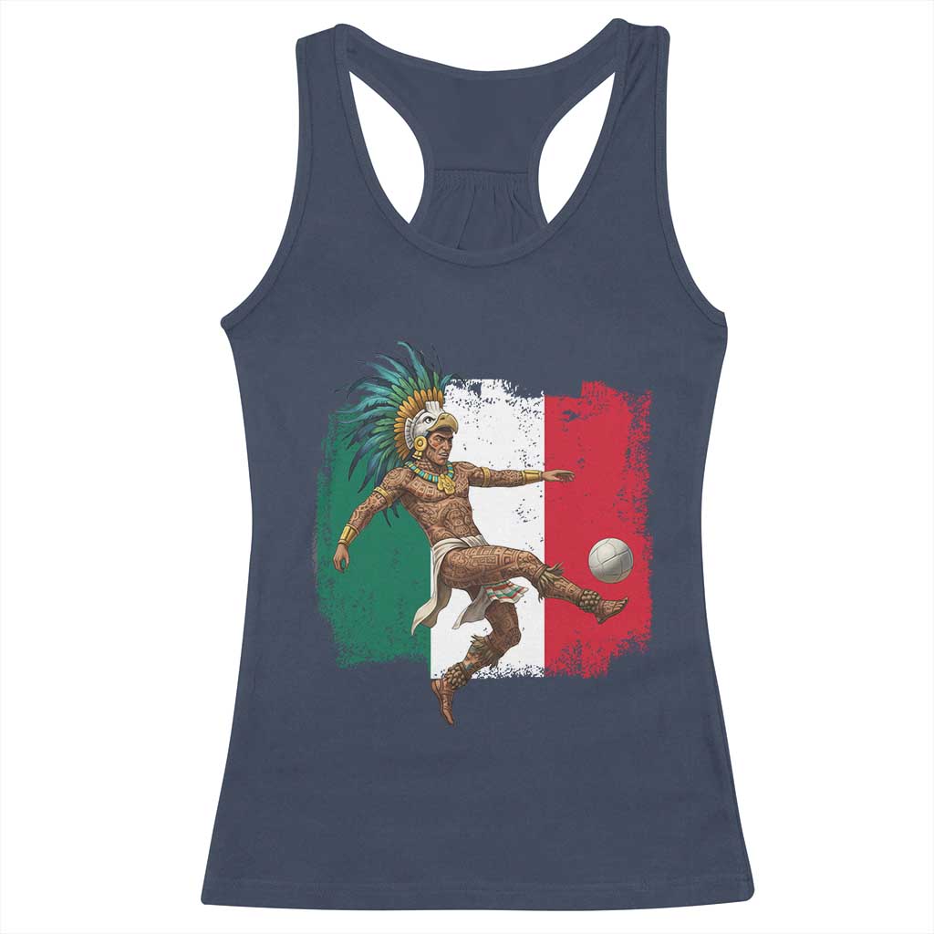 Aztec Warrior Playing Soccer Racerback Tank Top Mexican Pride Football Fan Gift TS12 Navy Print Your Wear
