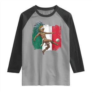 Aztec Warrior Playing Soccer Raglan Shirt Mexican Pride Football Fan Gift TS12 Sport Gray Black Print Your Wear
