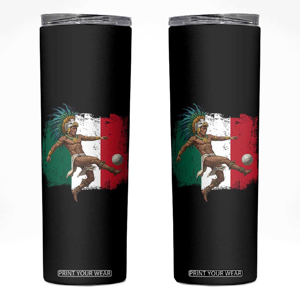 Aztec Warrior Playing Soccer Skinny Tumbler Mexican Pride Football Fan Gift TS12 Black Print Your Wear