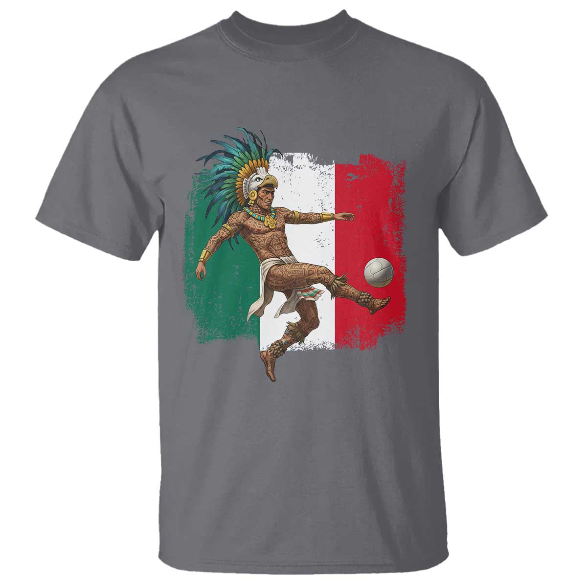 Aztec Warrior Playing Soccer T Shirt Mexican Pride Football Fan Gift TS12 Charcoal Print Your Wear