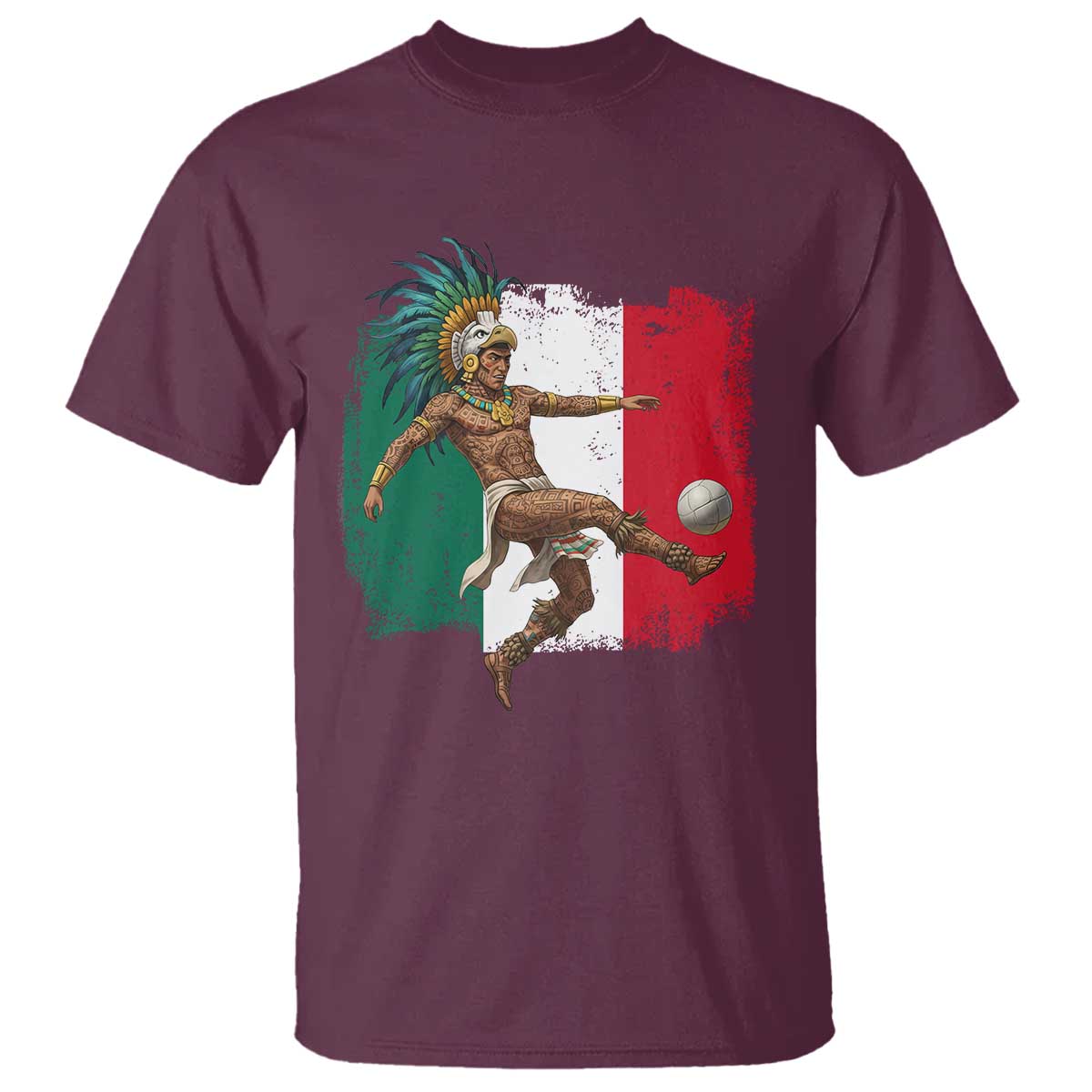 Aztec Warrior Playing Soccer T Shirt Mexican Pride Football Fan Gift TS12 Maroon Print Your Wear